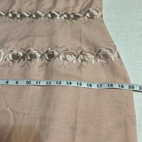 VTG Oberon Pink Embroidered Sheath Dress Women's Size 10 Linen Blend Floral - Picture 9 of 11